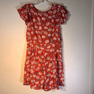 primark red romper with white and black floral fluffy sleeves size 8